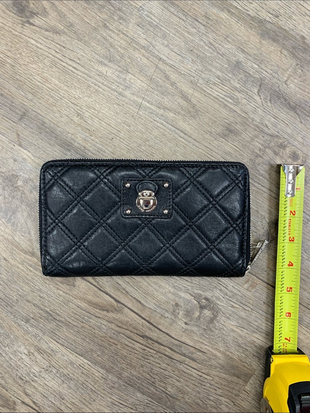 Marc Jacobs Black Quilted Zip Wallet with Silver Hardware
